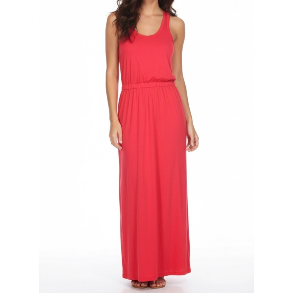 J. JILL Soft Knit CORAL PINK Sleeveless ELASTIC WAISTLINE Maxi Tank Dress Sz M